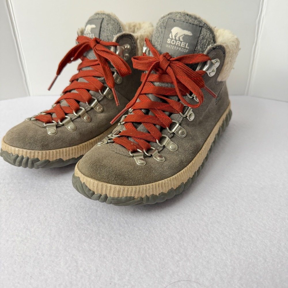 Sorel Out N About Plus Conquest Waterproof Boots Quarry Grey Suede Womens 6.5